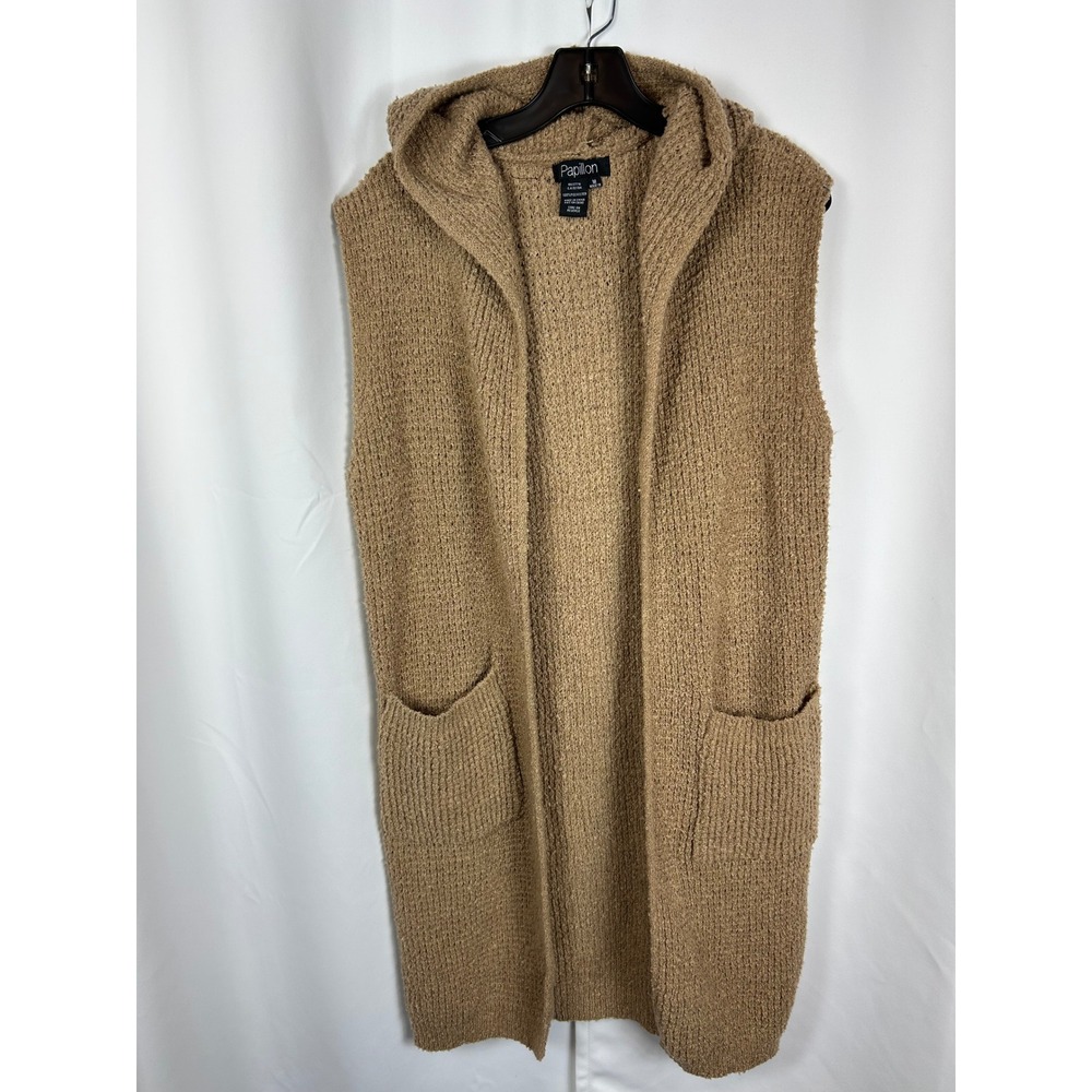 Papillon Tan Brown Boucle Knit Hooded Longline Sweater Vest Boho‎ Medium